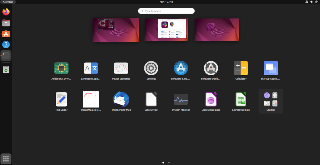 Visualização de aplicativos no Ubuntu 22.04