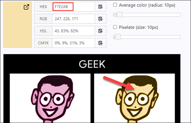 Selecione uma cor para ver o código hexadecimal.