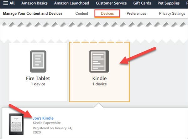 Select your Kindle device.