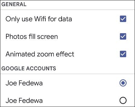 Opções de proteção de tela de fotos.