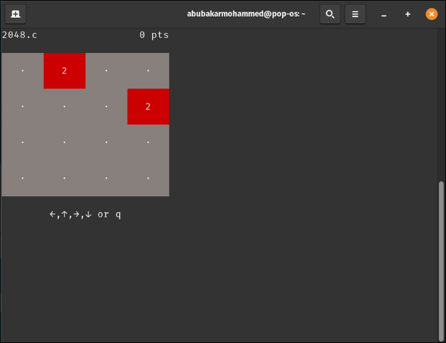 2048 jogo no Terminal Linux