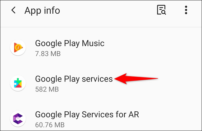 Toque em "Serviços do Google Play" na lista.