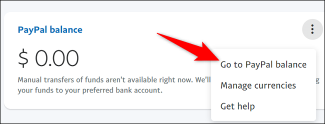 Escolha "Ir para o saldo do PayPal".