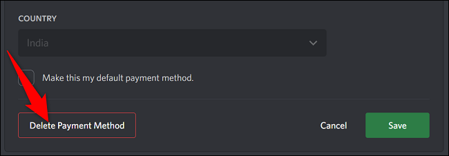 Escolha "Excluir método de pagamento".