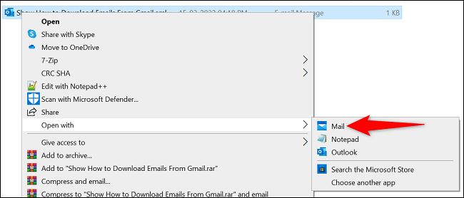 Clique com o botão direito do mouse no email e selecione Abrir com > Email.