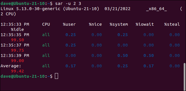 Mostrando três conjuntos de estatísticas da CPU