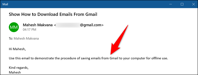 Conteúdo do e-mail do Gmail baixado.