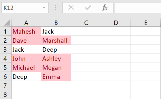 Duas listas comparadas no Excel.