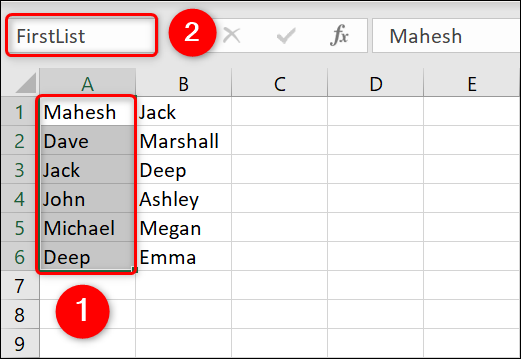 Atribua "FirstList" à primeira lista.