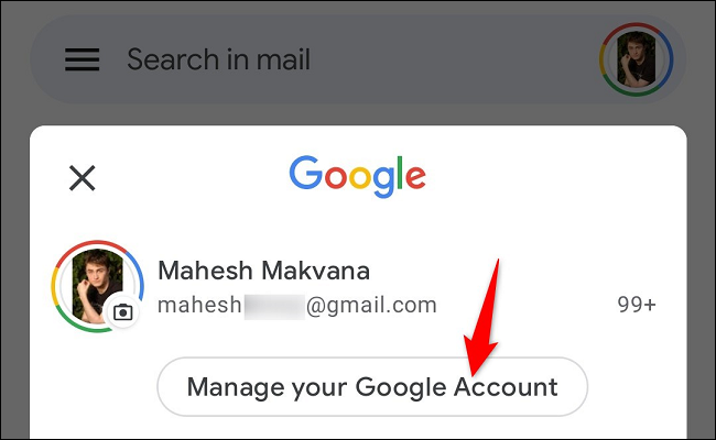 Toque em "Gerenciar sua conta do Google".