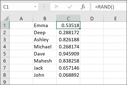 Randomize uma lista no Excel.