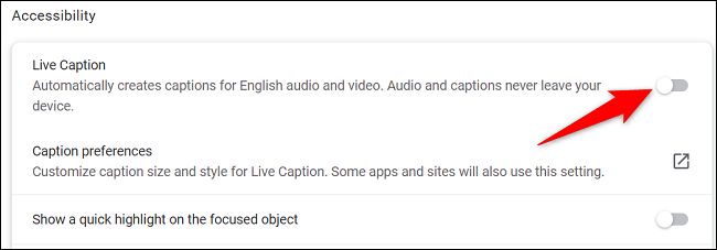 Desative "Legenda ao vivo".