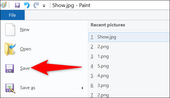 Escolha Arquivo > Salvar no Paint.