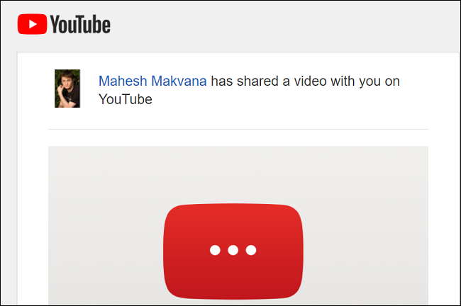Link do vídeo privado do YouTube recebido em um e-mail.