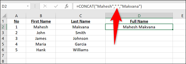 Adicione um espaço entre os valores em CONCAT.