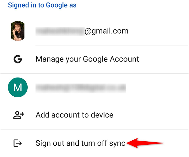 Selecione "Sair e desligar a sincronização" na parte inferior.