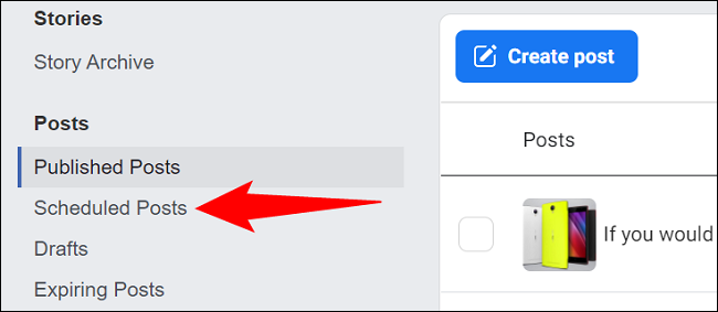 Clique em "Postagens agendadas" na barra lateral esquerda.