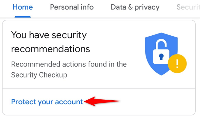 Selecione "Proteger sua conta".