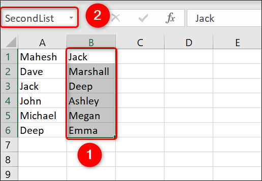 Atribua "SecondList" à segunda lista.