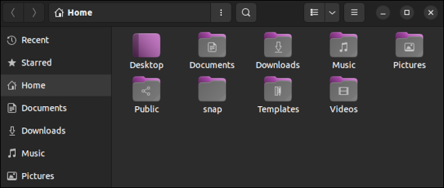 Navegador de arquivos usando uma cor de destaque roxa no Ubuntu 22.04