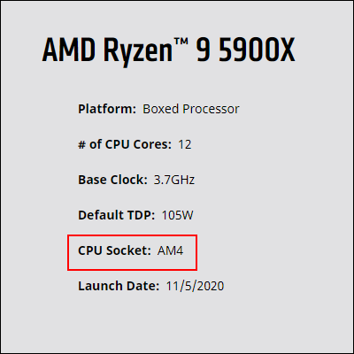 Verifique com qual soquete de CPU o ryzen 9 5900x é compatível