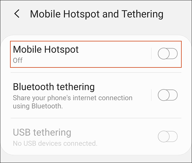 Toque em Mobile Hotspot para configurar o hotspot