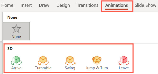 Opções de animação de modelo 3D