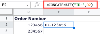 Use CONCATENAR para adicionar texto ao início