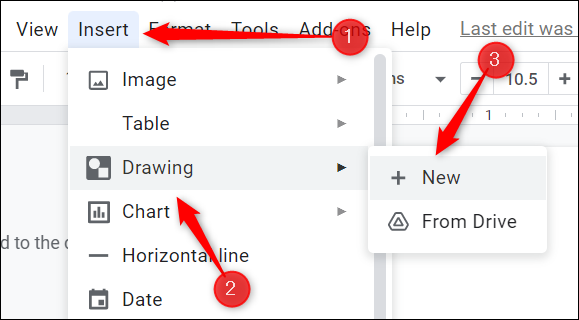 Clique em Inserir, Desenho e, em seguida, em Novo.