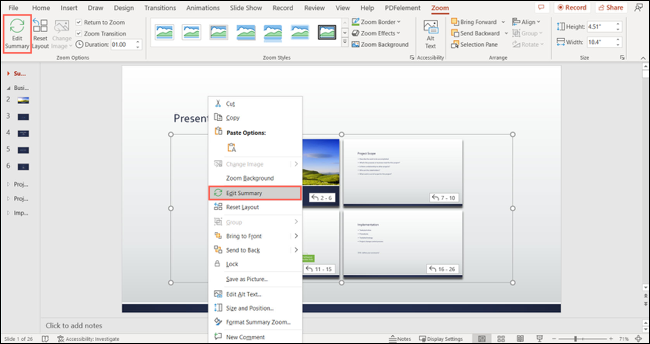 Editar um zoom de resumo no PowerPoint