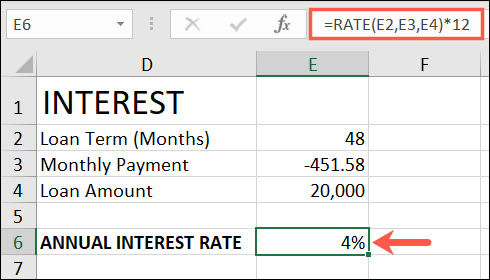 Função TAXA no Excel usando meses