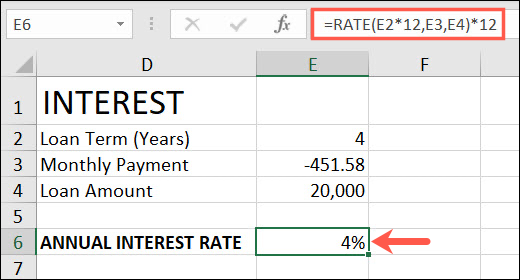 Função TAXA no Excel usando anos