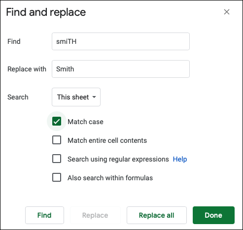 Usar Localizar e substituir no Planilhas Google