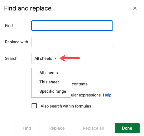 Onde procurar em Localizar e substituir