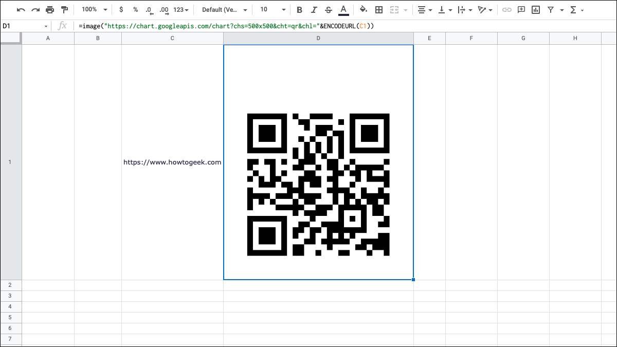 Código QR do Planilhas Google com link para o How-To Geek