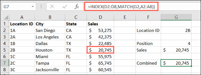 INDEX e MATCH para uma referência de célula