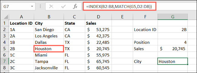 INDEX e MATCH para uma referência de célula