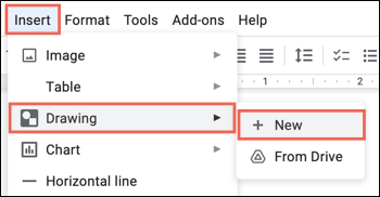 Selecione Inserir, Desenho, Novo no menu