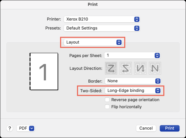 Imprimir com encadernação de borda longa no Word no Mac