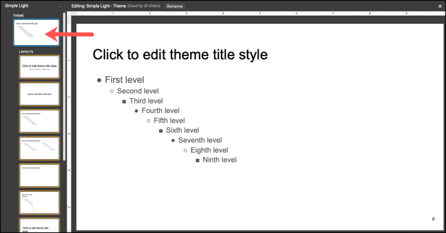 Slide mestre no Theme Builder