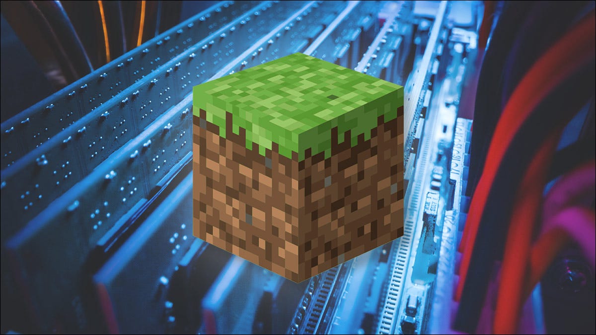 Um bloco Minecraft imposto sobre linhas de RAM do computador.