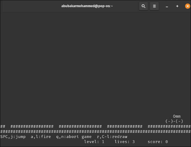 Jogo Moon Buggy no Terminal Linux