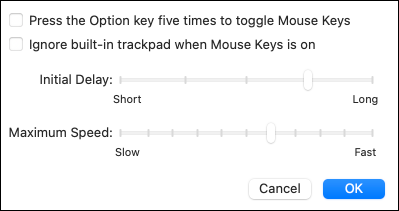 Opções de teclas do mouse.