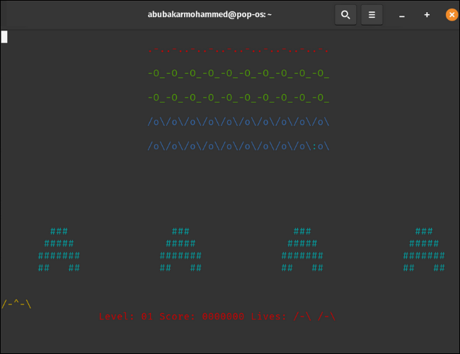 Jogo de invasores do espaço Ninvaders no Terminal Linux