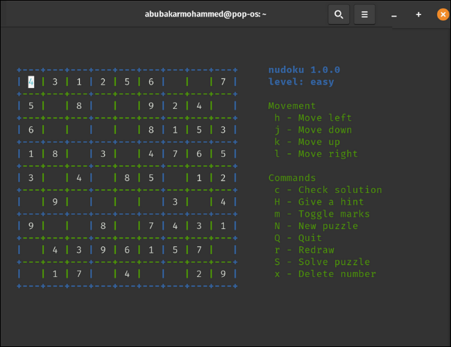 Jogo Nudoku no Terminal Linux