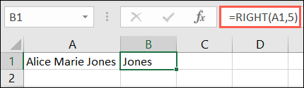 Função DIREITA no Excel