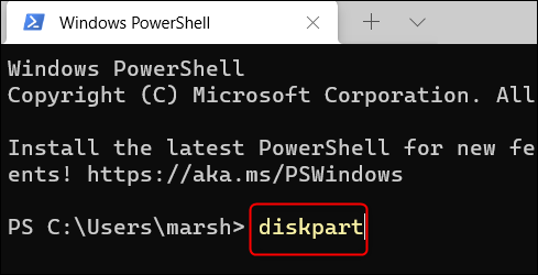 Execute o comando diskpart.
