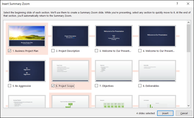 Slides disponíveis para um zoom de resumo