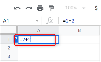 A fórmula para adicionar números em uma única célula.