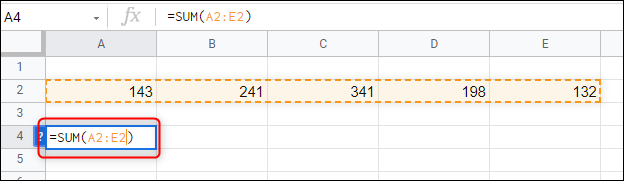 A função de soma para uma linha de números.